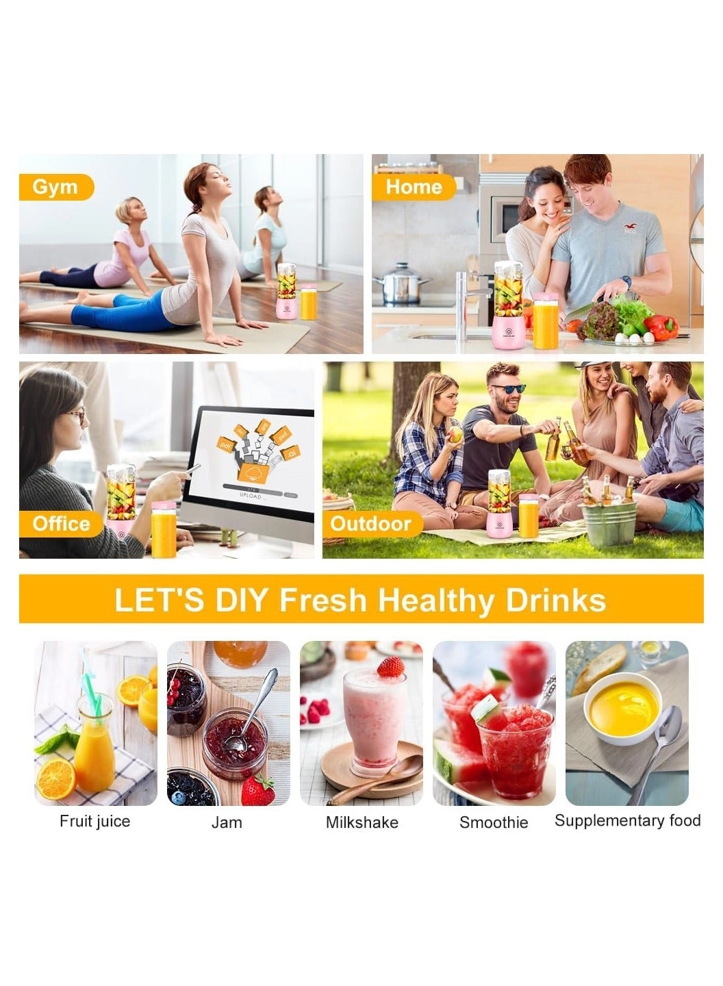 Portable Blender Smoothie Maker - Rechargeable Leakproof Lid Sip Spout