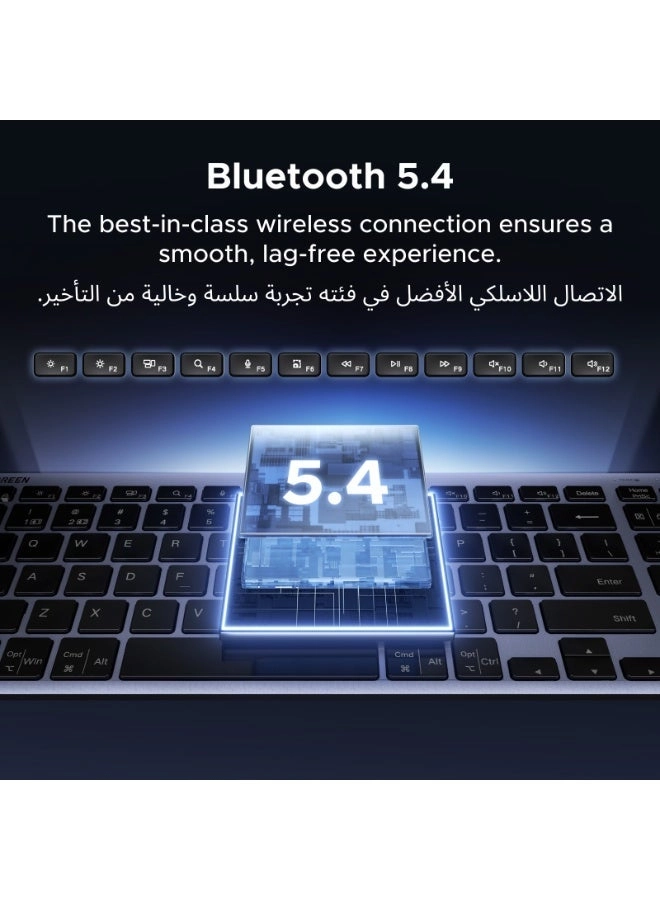Slim Silent Wireless Keyboard for Mac/iPad/Windows/Android - English