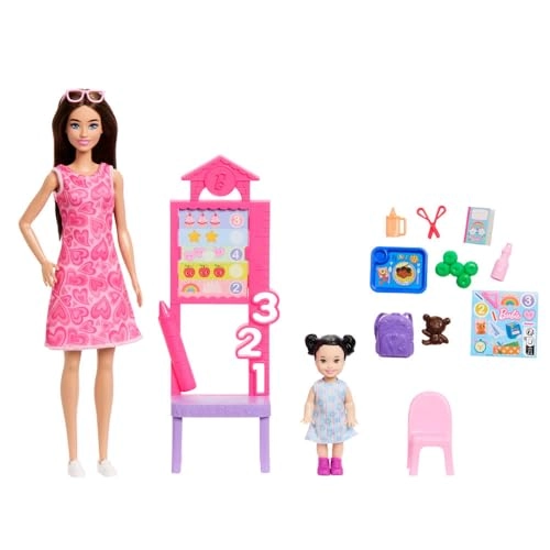 Barbie Teacher Doll - Brunette Printed Dress Ages 3+ Set
