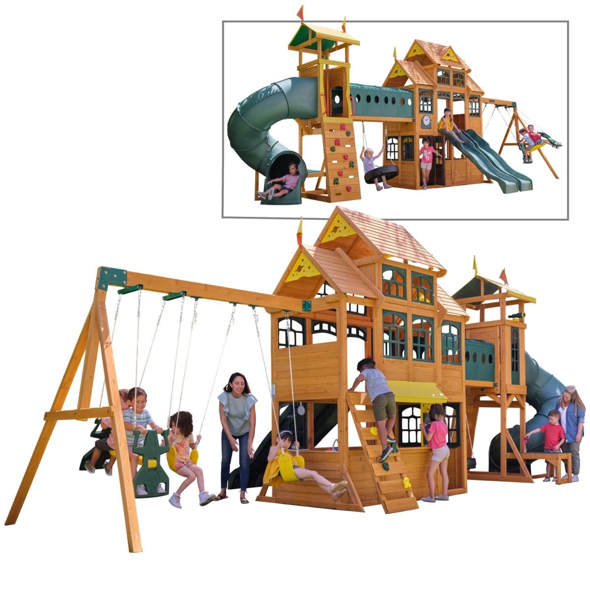 Bear Cave Lodge - Wooden Swing Set