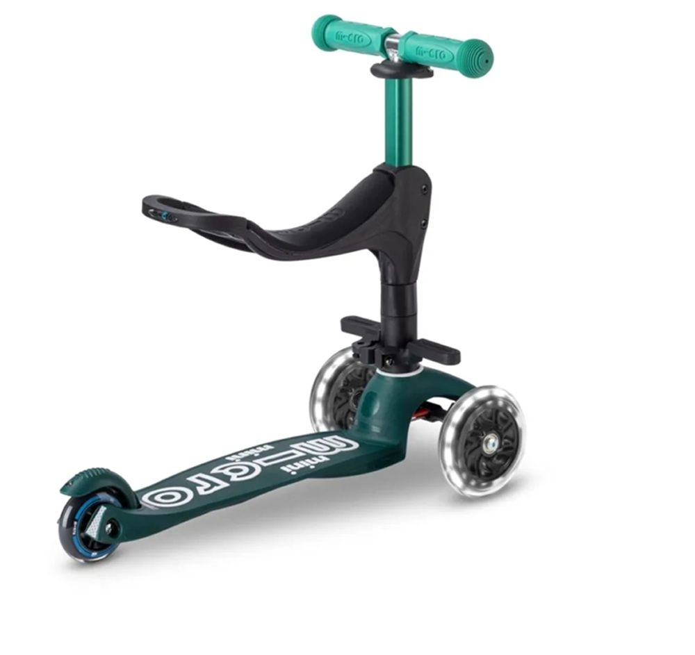 Mini 3 in 1 Deluxe Eco 3-Wheel Kick Scooter – 120mm LED + Seat