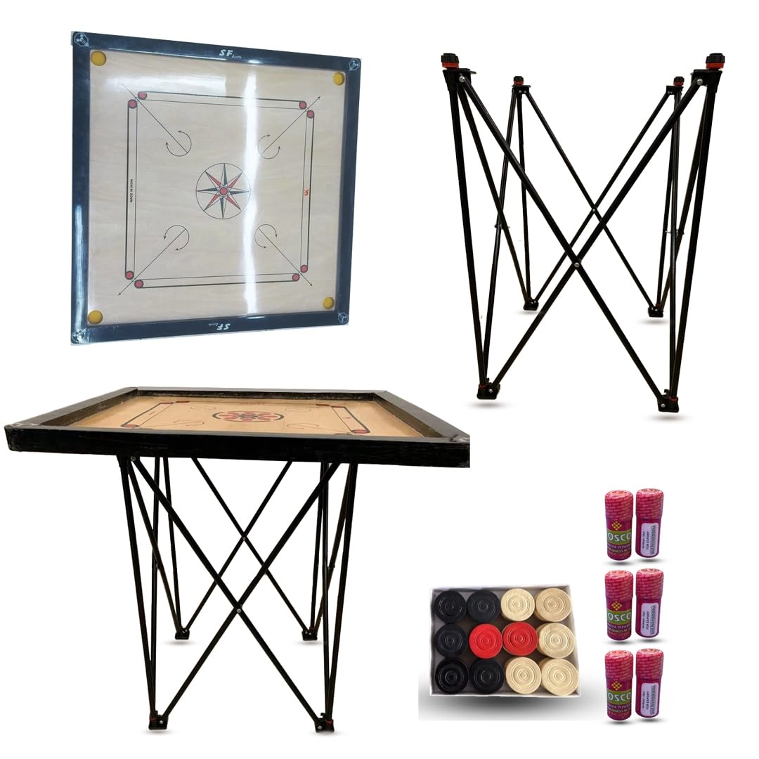 Carrom Board - Large Foldable Floor Stand Coins & Powder
