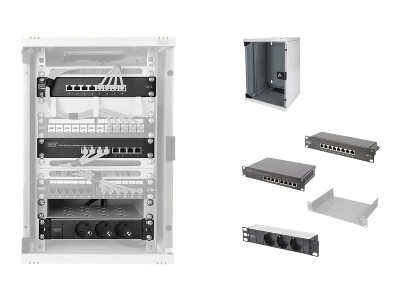 Network cabinet 9U + Shelf + Power strip + 8-Port Patch Panel + 8-Port Gigabit Switch