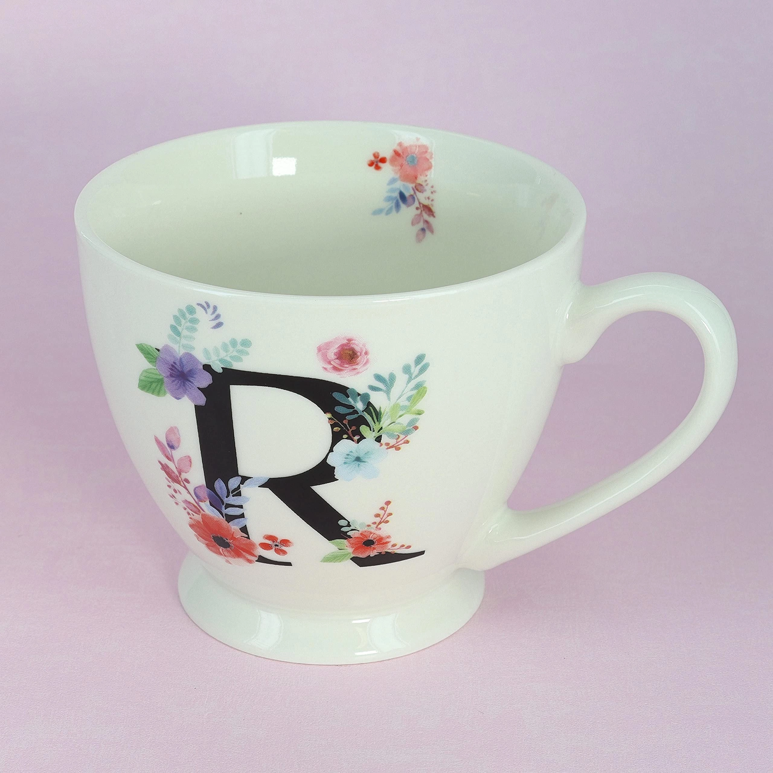 Blossom Monogram Ceramic Mug - 1 pcs Alphabet A-Z 450 ml
