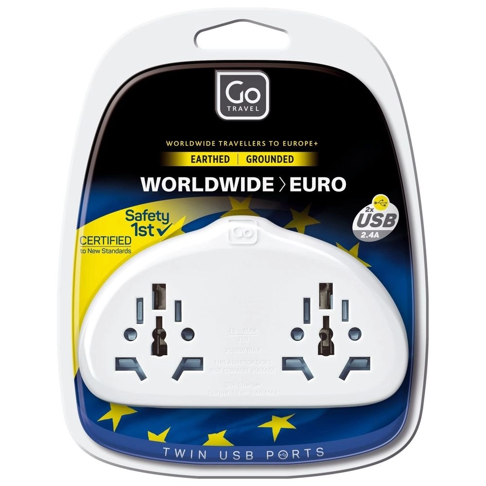 Go Travel 631 - World-EU Duo Adaptor 2X USB-A