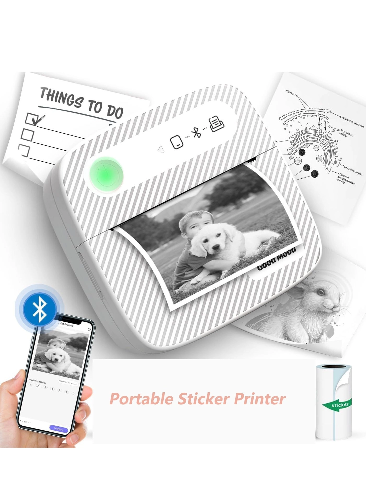 Bluetooth Mini Label Printer - Inkless Thermal 30mm