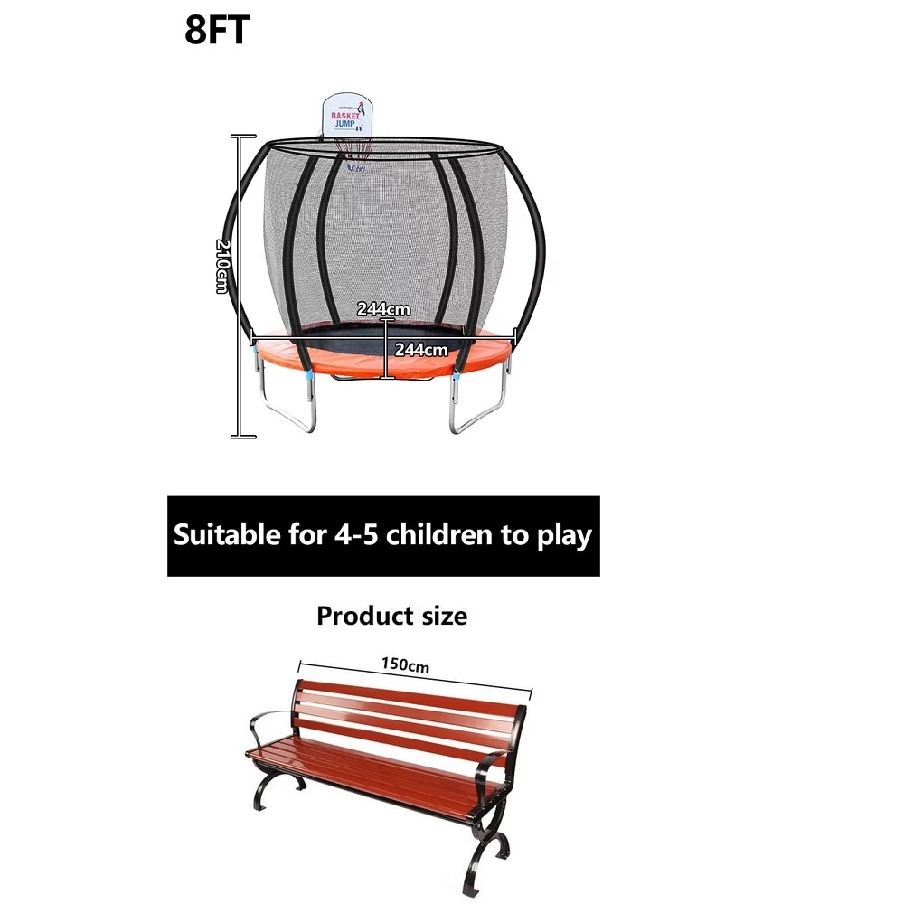 Spring Rider + Round Trampoline - 8FT + Caterpillar Tunnel + Slide and Swing Playground Set + Two Seater Seesaw