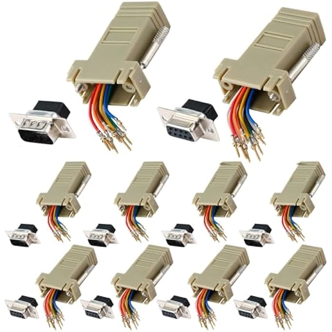 rayihni DB9 Male Ethernet Adapter - 5PCS RJ45 + DB9 Female Ethernet Adapter - 5PCS RJ45