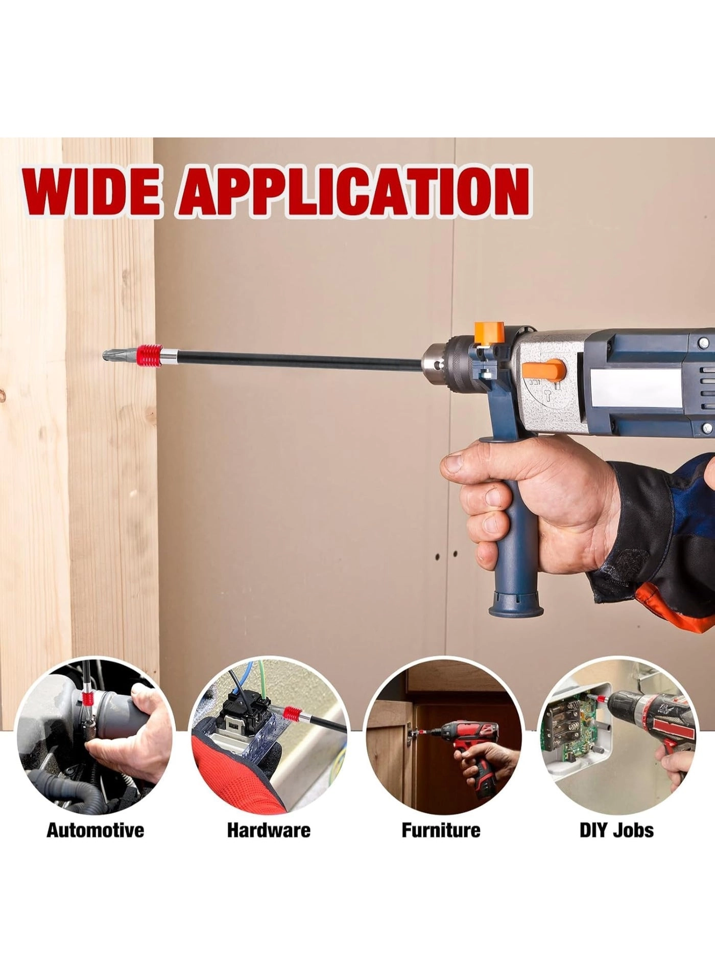 Drill Bit Extension - 1/4" Hex Magnetic CR-V Steel 4-Piece