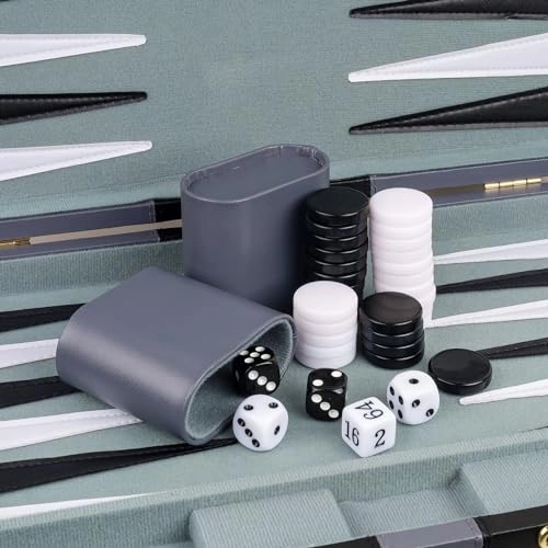 Backgammon Set - PU Leather Case Grey