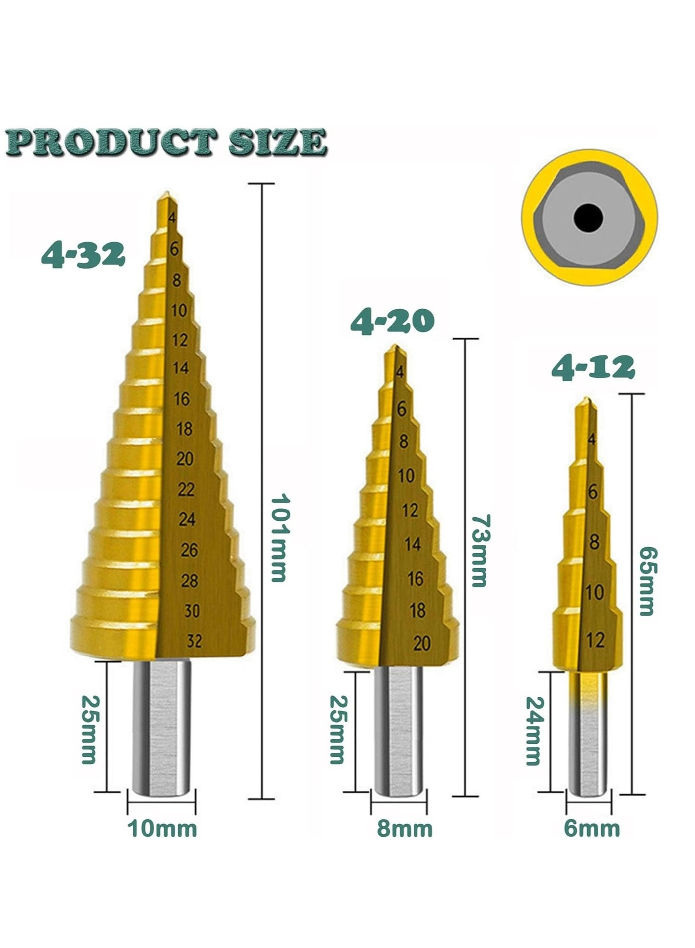 Drill Bit Set - High speed steel 6 Pieces 4-12mm 4-20mm 4-32mm