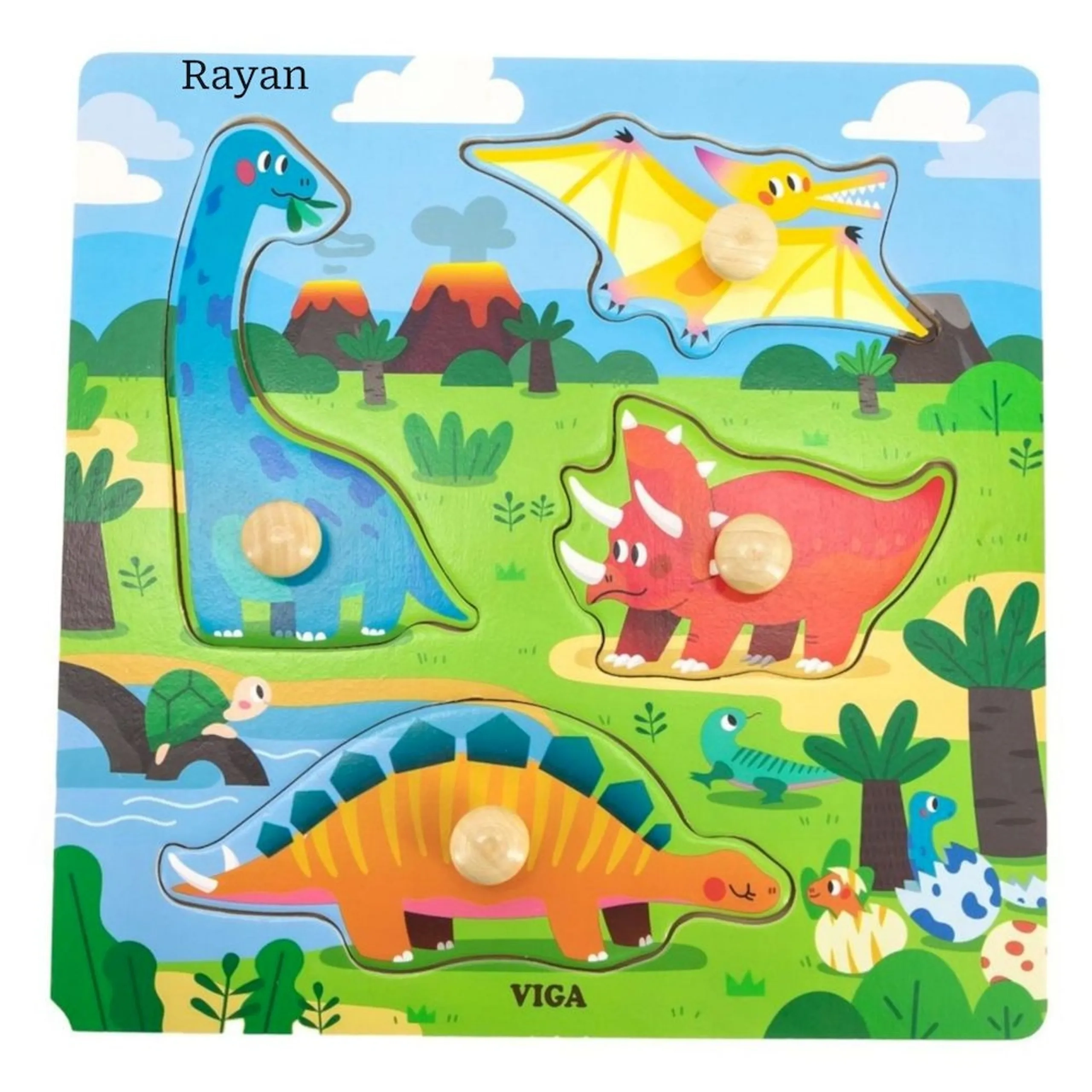 VIGA Wooden Knob Puzzle Dinosaurs - 3 +