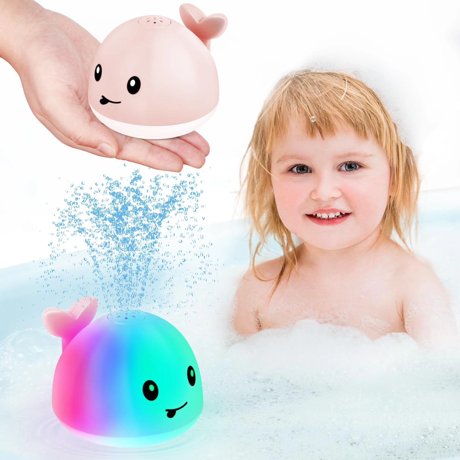 Gigilli Whale Bath Toy - Rechargeable Light Up Pink
