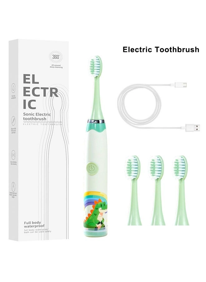 Kids Sonic Electric Toothbrush - USB-C Rechargeable 30s Reminder 4 Brush Heads