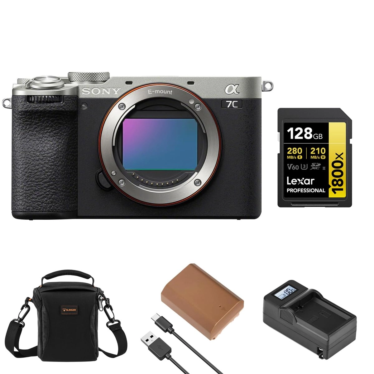 Sony Alpha a7C II + NP-FZ100 Battery + 128GB Memory Card + Charger + Shoulder Bag