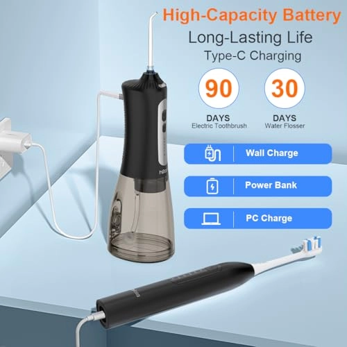 Sonic Electric Toothbrush - Rechargeable 2000mAh + Water Flosser - 2500mAh 300ml Tank