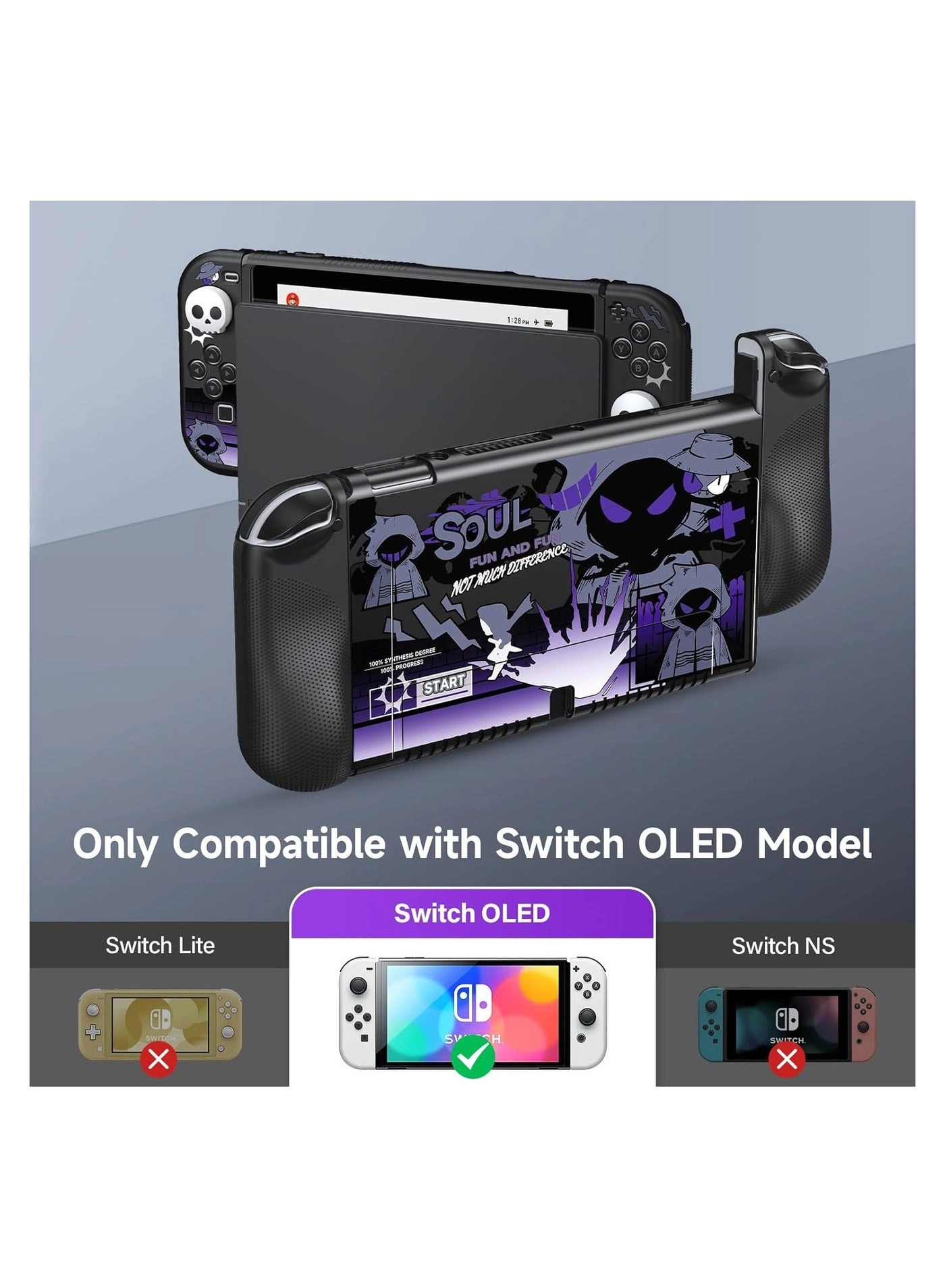 Nintendo Switch OLED Case - Ergonomic Comfort Grip TPU 2x Skull Joystick Caps