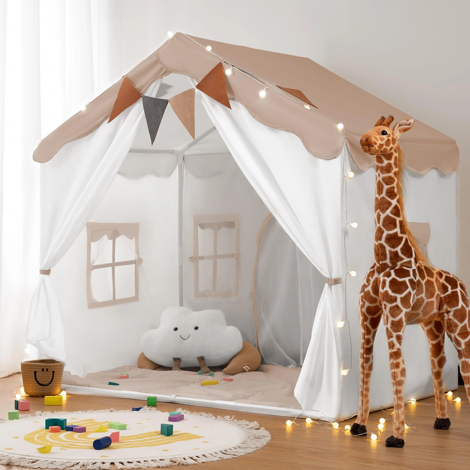 besrey 2-in-1 Kids Play House Tent - 130 cm x 89 cm x 130 cm Brown