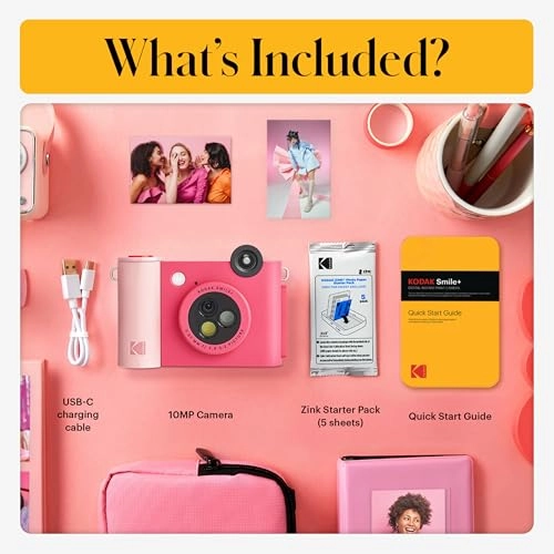 Smile+ - 2-in-1 Digital Instant Print Camera + Case + Zink 20pk 2x3 Sticky Back Photo Paper + Album + Sticker Sets + Sticker Frames + Markers