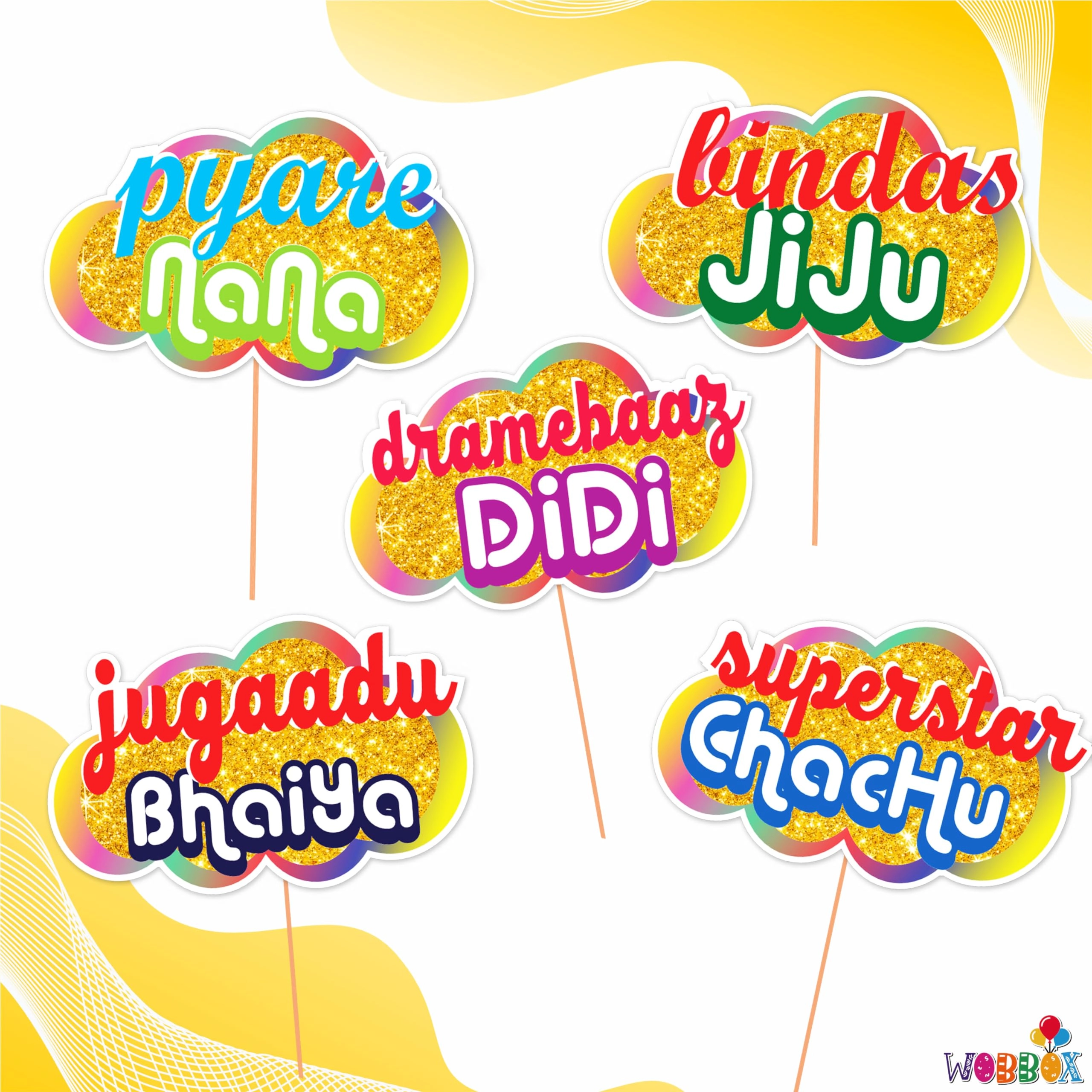 All Occasion Indian Family Photo Booth Props - 36 Pcs
