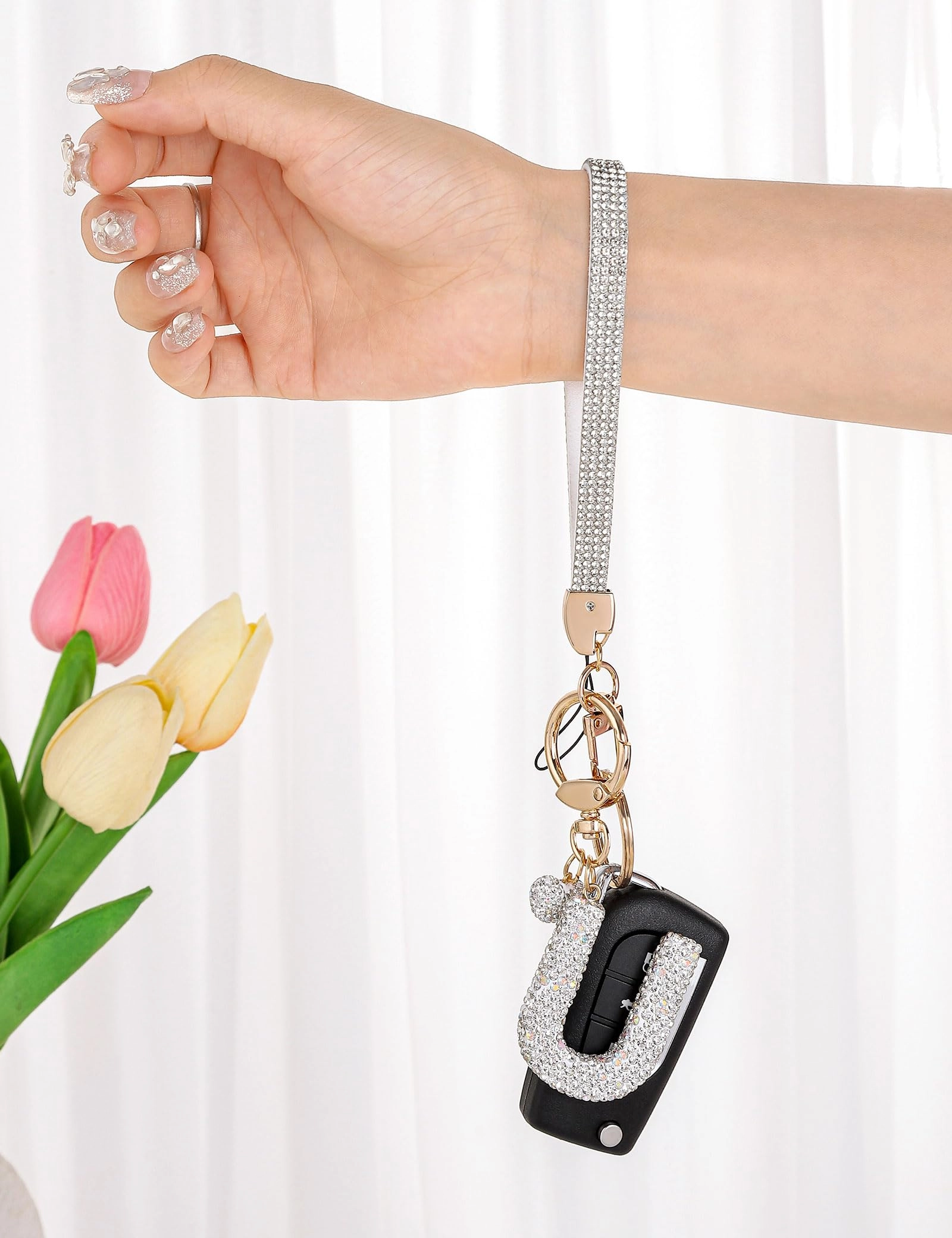 Initial Keychain - L Purple Rhinestone