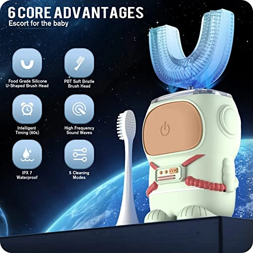 Ultrasonic Kid's U-Shaped Electric Toothbrush - IPX7 Waterproof Five Cleaning Modes 60S Smart Reminder