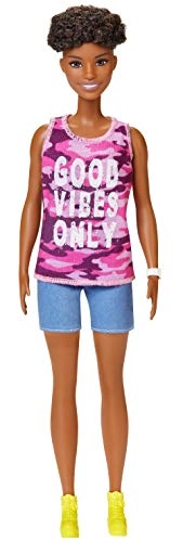 Barbie Fashionistas #201 - Athletic Body Curly Brown Hair Graffiti Dress Ages 3+