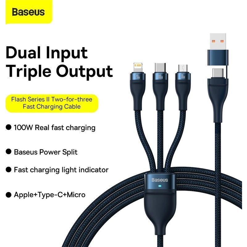 Charge Cable 100W U+C to M+L+C 1.2m Nylon