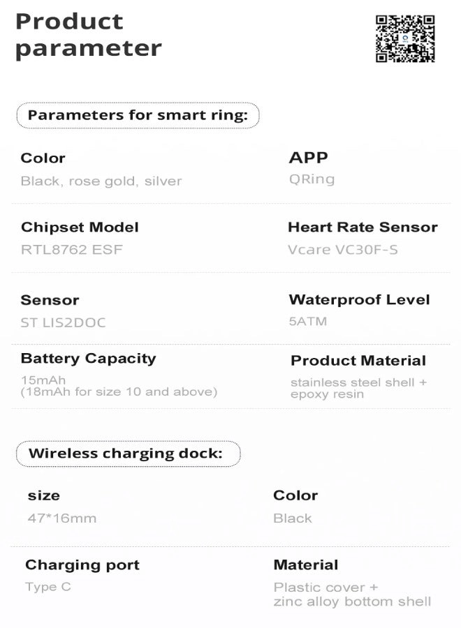 R12 - Smart Ring Wireless Charging 5ATM Waterproof