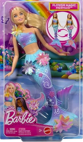 Barbie Flower Magic Mermaid - Long Blonde Hair Pink Highlights Ombre Tail Ages 3+