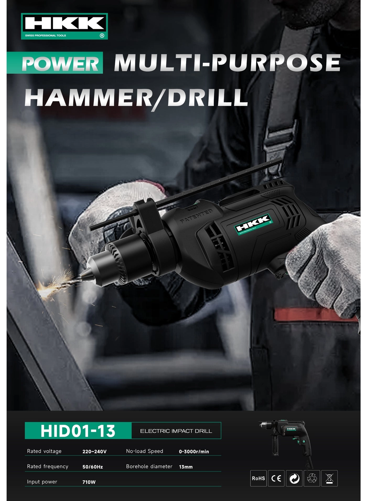 Electric Impact Drill - 13mm 3000 RPM 220V