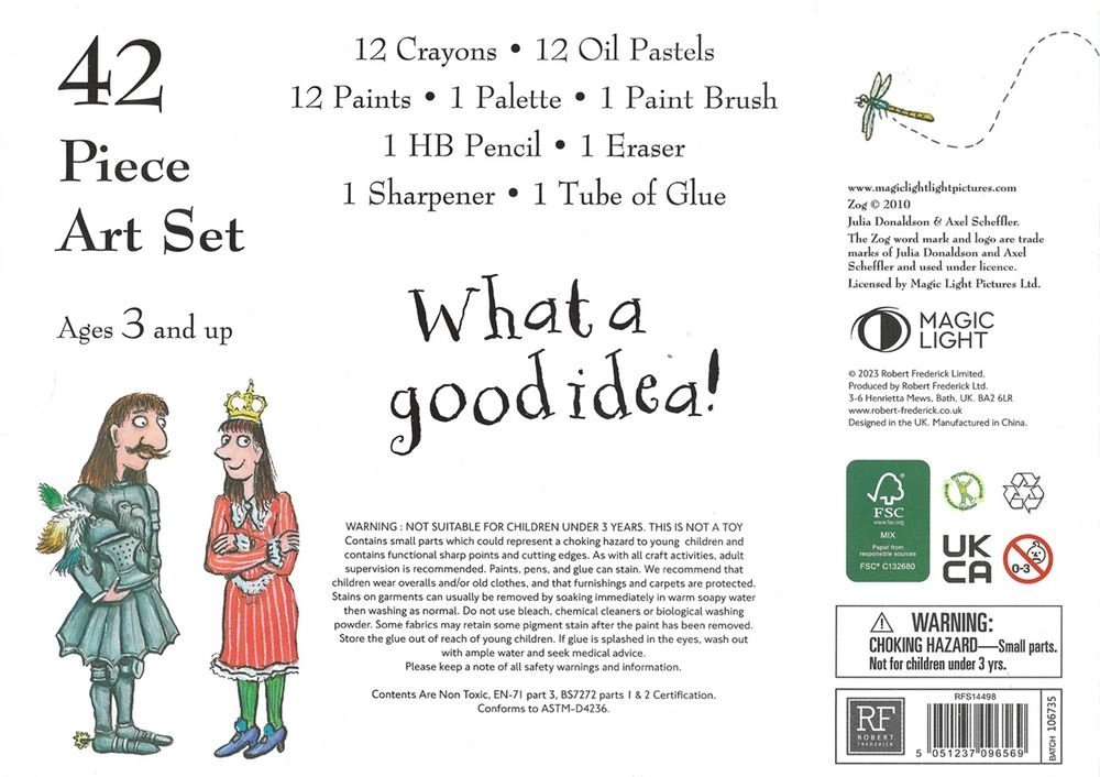 Window Art Set - Zog - 12 X Paints Mixing Palette Paintbrush Pencil Pencil Sharpener Eraser Tube Of Glue 12 X Oil Pastels 12 X Crayons