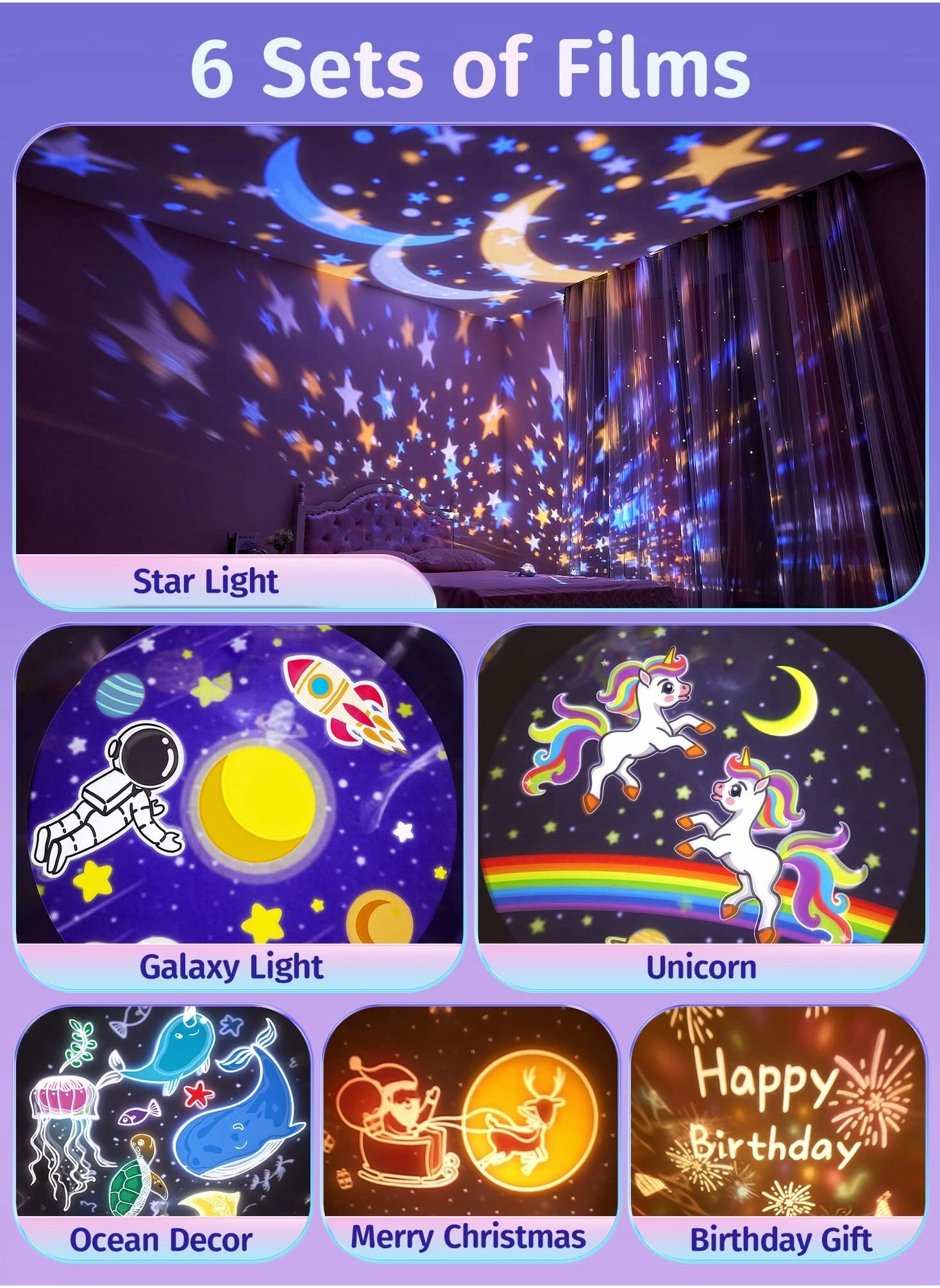 Star Projector Night Light - USB Rechargeable 12 light colors
