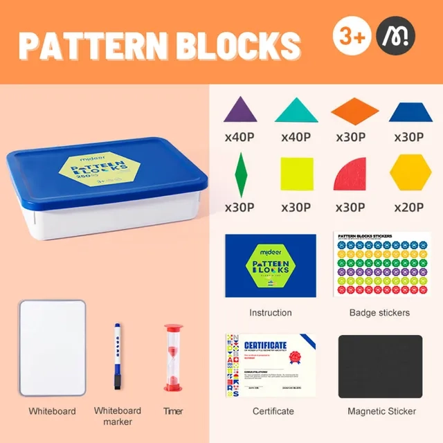 Magnetic Wooden Geometry Blocks - 3+ 250 pieces