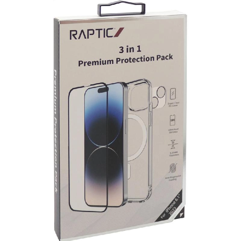 Raptic Clear Case + Tempered Glass + Camera Lens Protector for iPhone 15