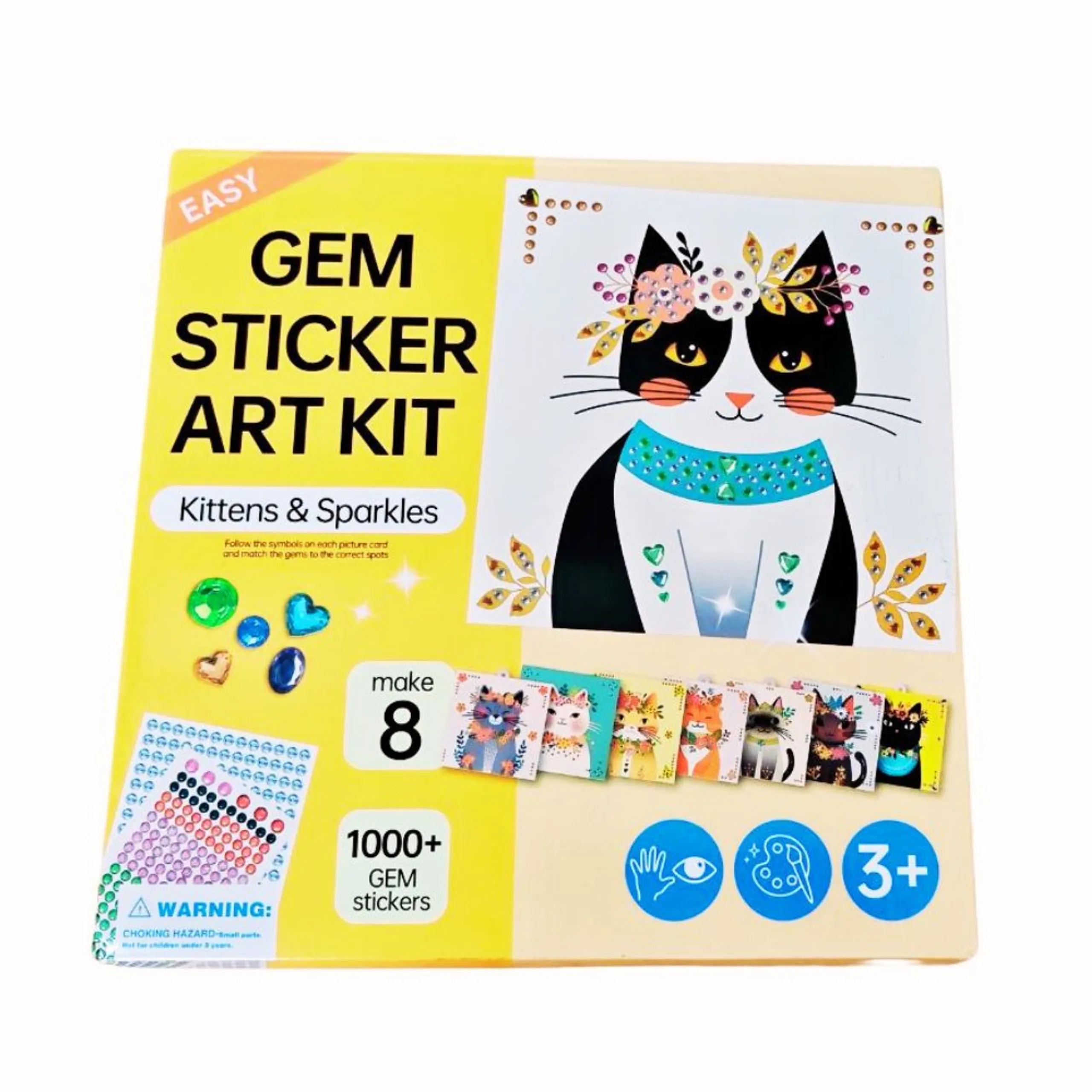Jawda Gem Sticker Art Kit - 8 cat-themed designs 5 gemstone sticker sheets