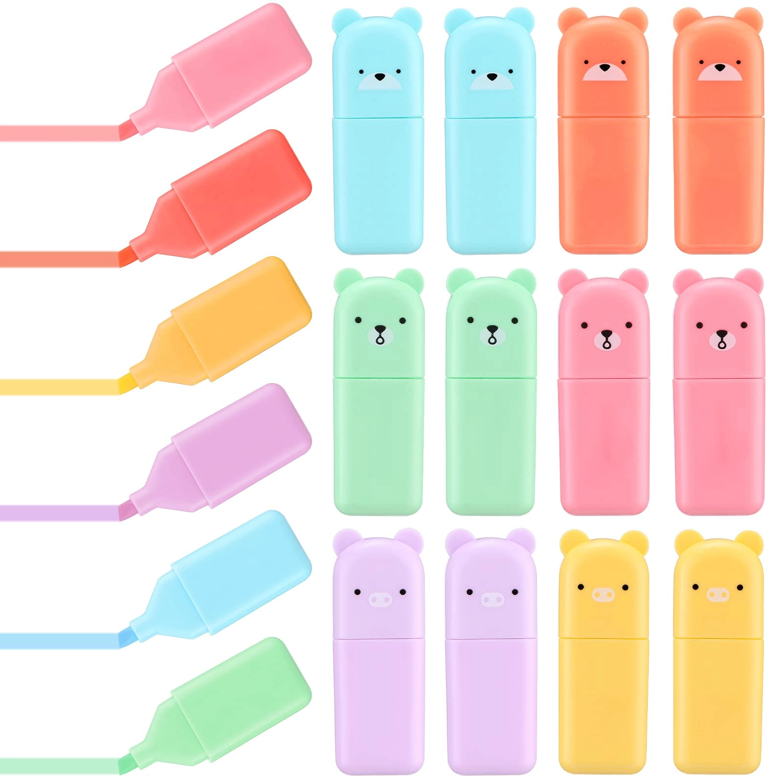 ireer 18 Pcs Cute Highlighter Pens - blue yellow green orange purple pink Chisel