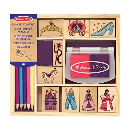 Friendship Stamp Set - 15 piece(s) 9 colourful themed kids stamps, 2 ink pads for stamping 5 coloured pencils, sturdy wooden tray