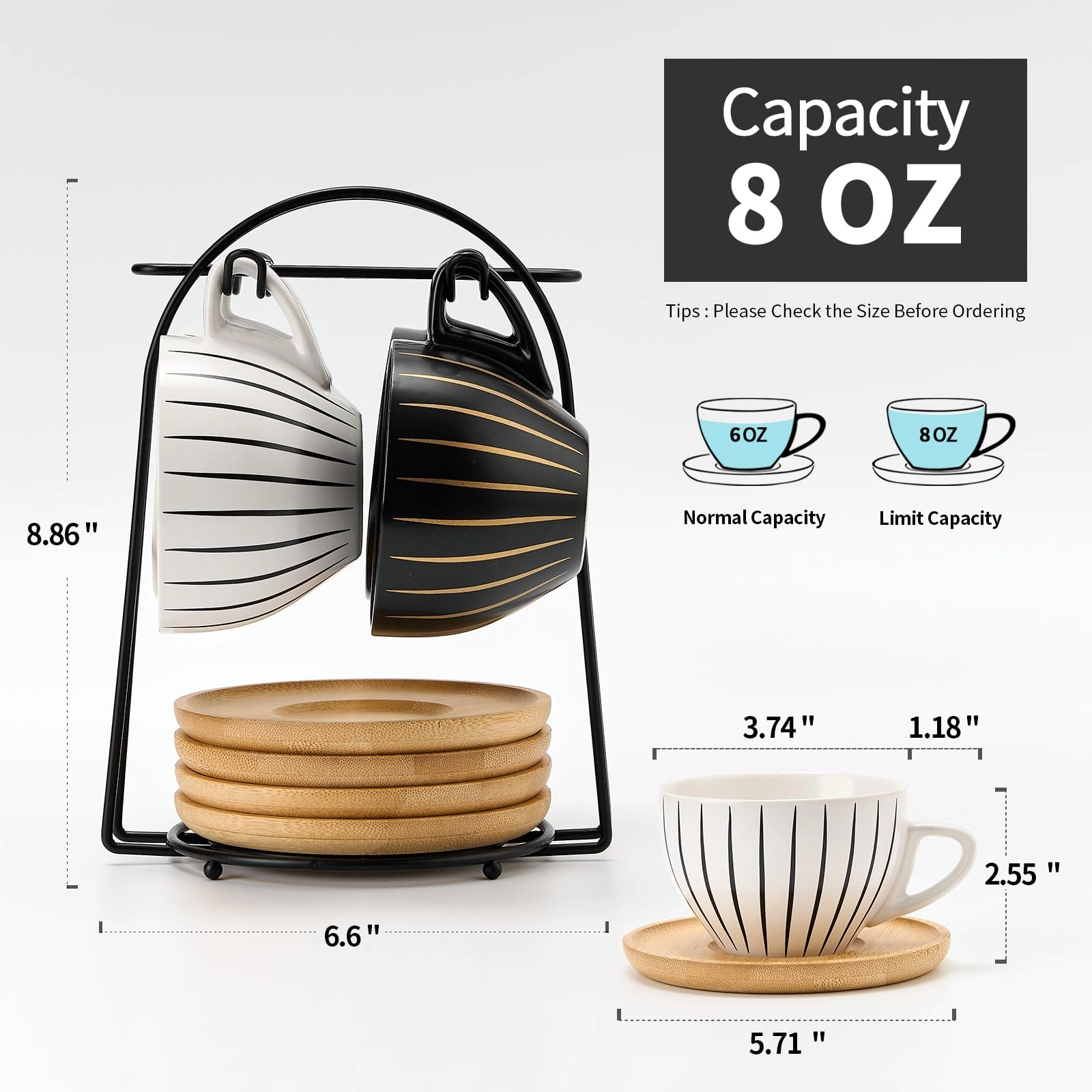 Cappuccino Cup - 4 pcs - Classic Espresso Pattern - 237 ml