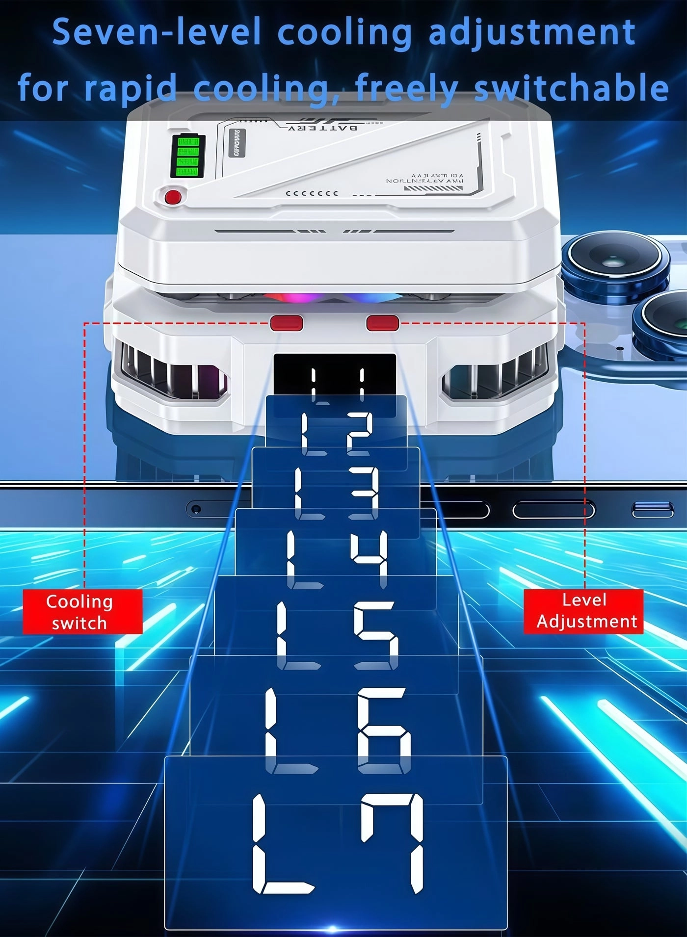 Magnetic Semiconductor Phone Cooler - RGB Lights 3000mAh Battery iPhone & Android Compatible