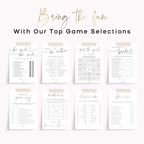 Bridal Shower Games - 5 Games + Pencils - 30