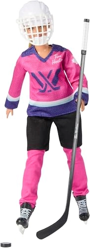 Barbie PWHL 2025 Fashion Doll - Pink, Purple & Teal Hockey Jersey Hockey Stick Puck Helmet Ages 3+