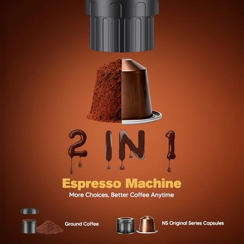Portable Coffee Machine - 60ml Ground coffee Nespresso compatible capsules