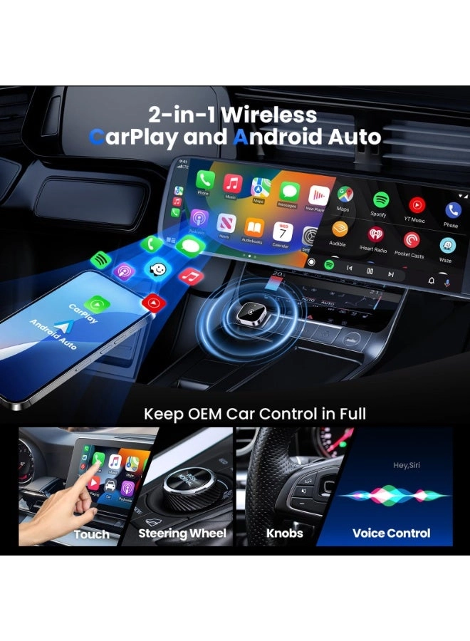 Wireless CarPlay and Android Auto Adapter - 2 in 1 USB/USB-C Plug and Play