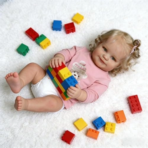 Reborn Baby Doll - 20 Inch 50 cm Vinyl Girl Smiling Blonde Hair Ages 3+