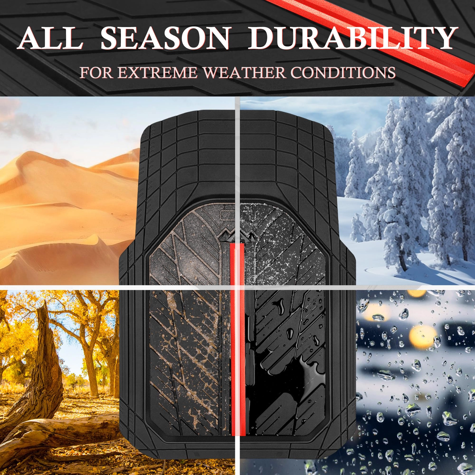 Rubber Floor Mats - All Weather Trim-to-Fit 3-Piece