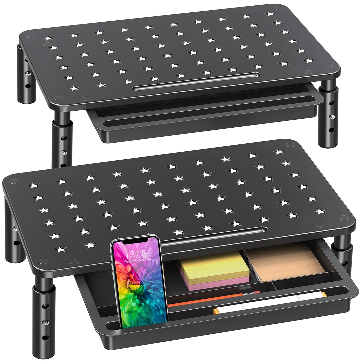 Monitor Stand Riser - Metal Drawer 3 Height Adjustable Phone Holder Pack