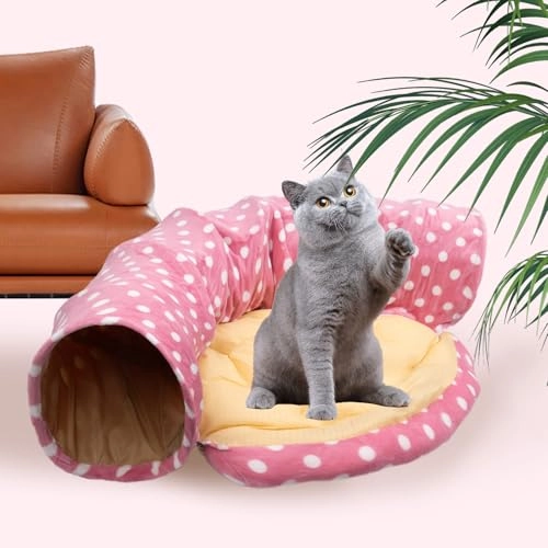 Cat Tunnel Bed - 2-in-1 Collapsible Washable Plush