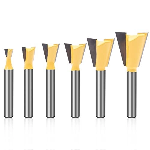 KOWOOD Dovetail Router Bit Set - 1/4" 3/8" 1/2" 5/8" 3/4" 7/8" 1/4 Inch Shank 6 Sizes