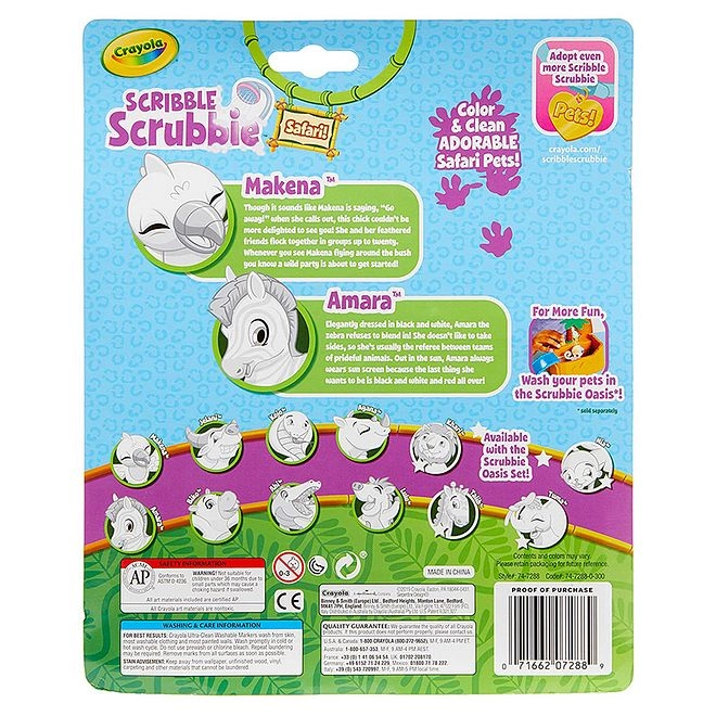 Scribble Scrubbie Safari - Ultra clean washable markers Amara the Zebra & Makena the bird